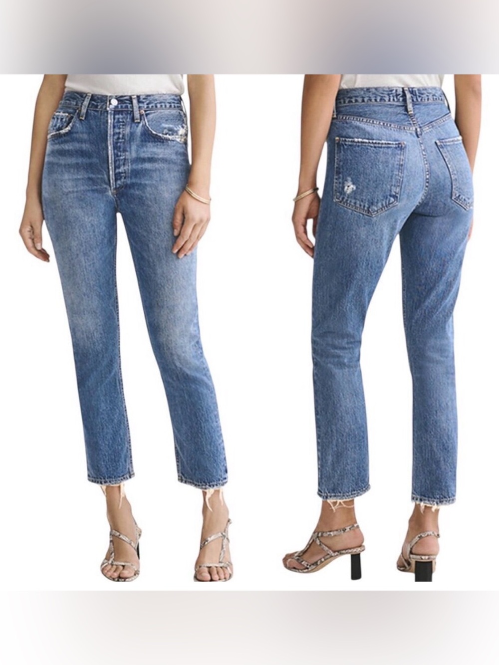Agolde Riley High Rise Straight Leg Crop Jeans Size 27 In Frequency Distressed